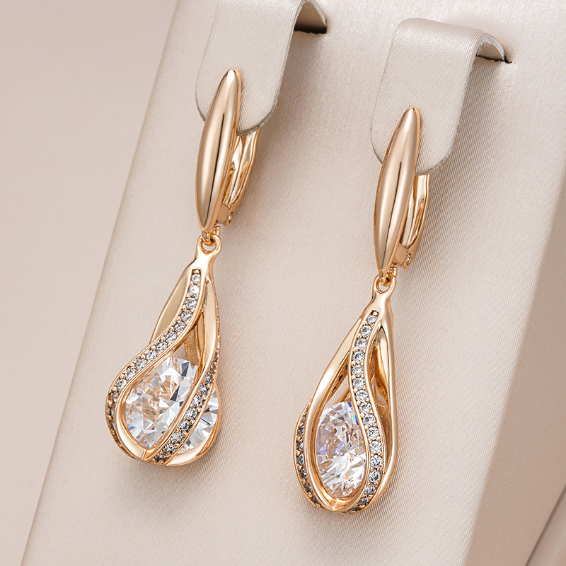 Elegant Pendant Earrings with Zirconia and Crystal