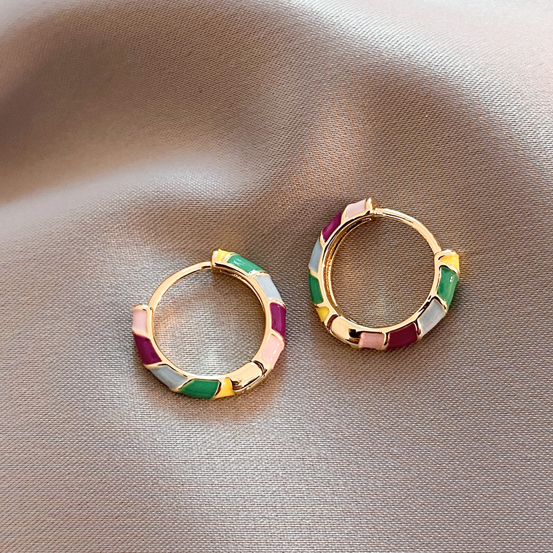 Elegant Earrings with Multicoloured Enamel