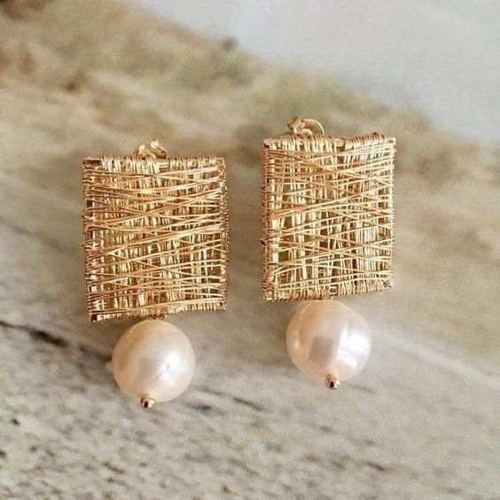 Vintage Stainless Steel Threads with Pearls Earrings