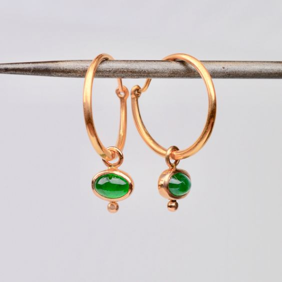 Vintage Golden Hoop Green Crystal Earrings