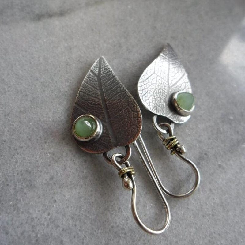 Vintage Leaf Green Stone Earrings