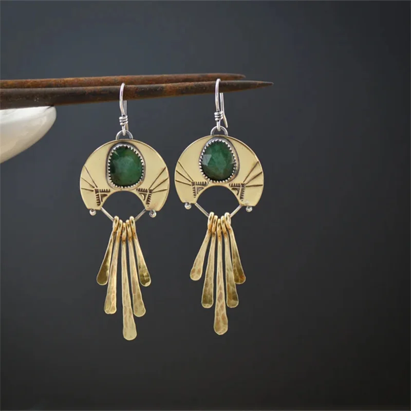 Vintage Dangling Green Stone Earrings