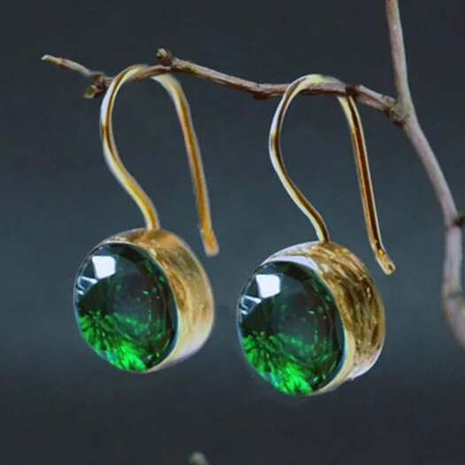 Vintage Green Bright Stone Earrings