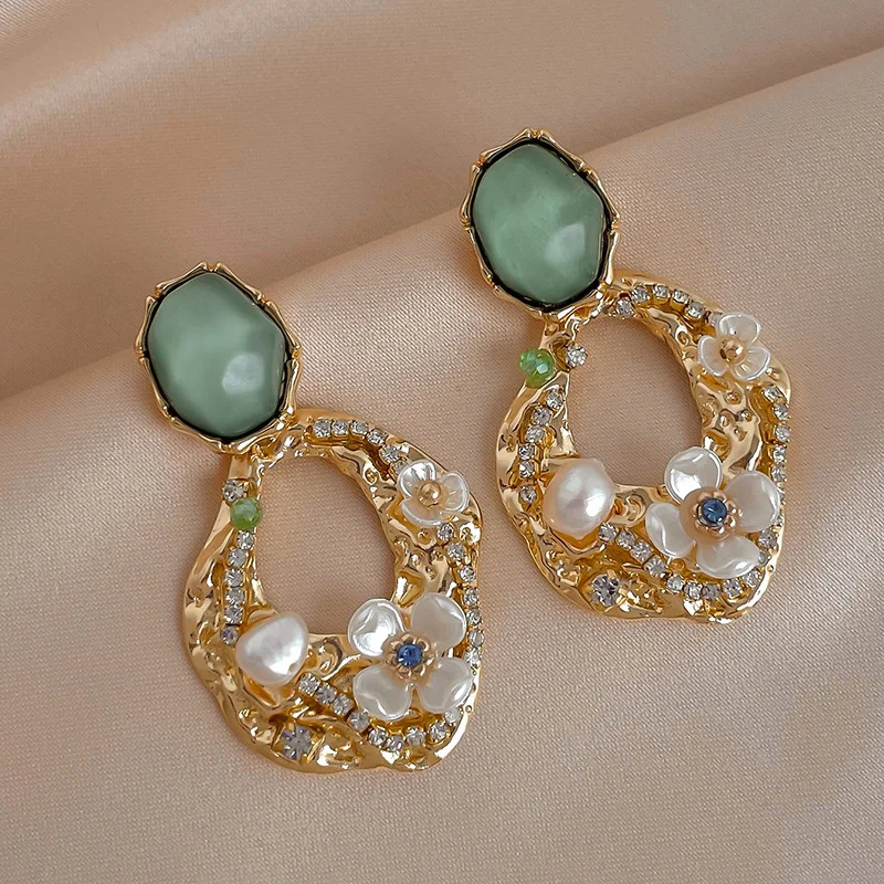 Vintage Green Crystal Blossom Earrings