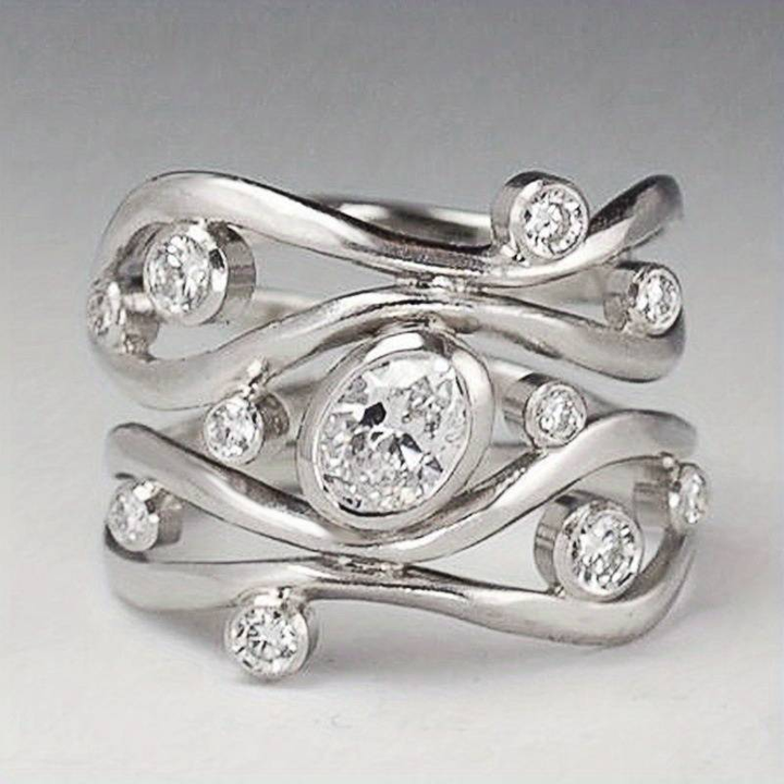 Stainless Steel Silver & Zirconia Irregular Ring