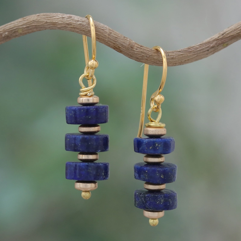 Vintage Blue Dangling Stones Earrings