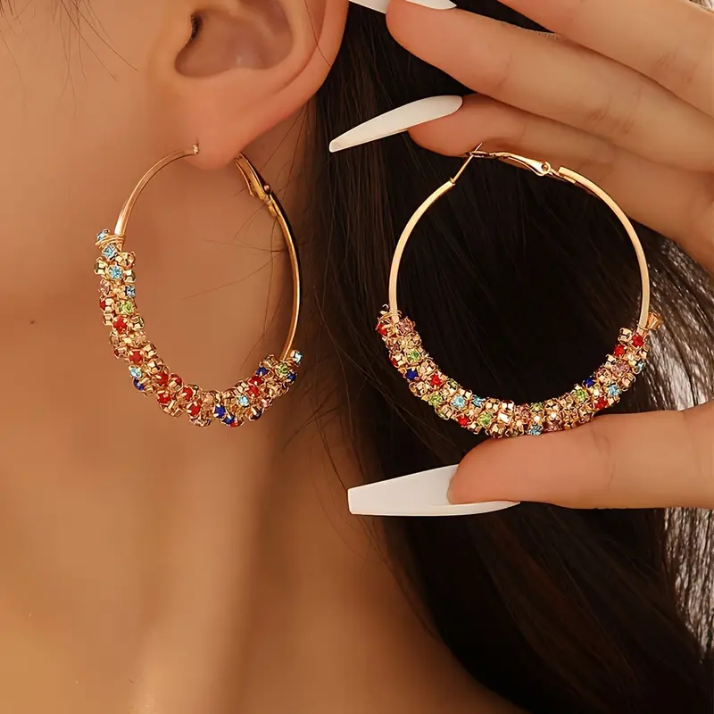 Colourful Crystals Hoop Earrings