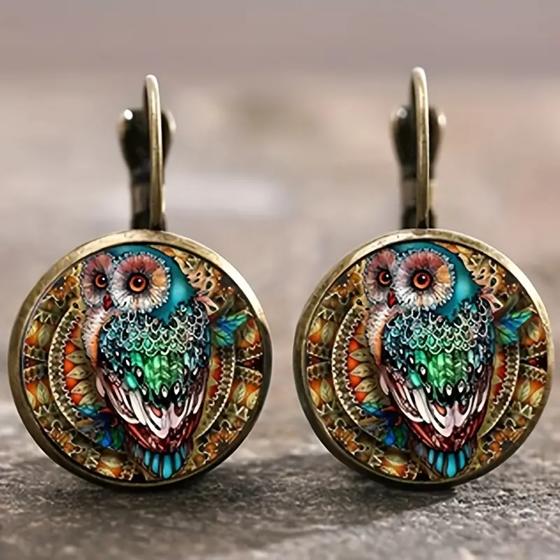 Rounded Crystal Owl Earrings