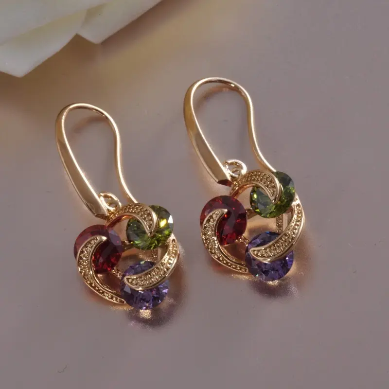 Colorful Zirconia Gold-Plated Earrings