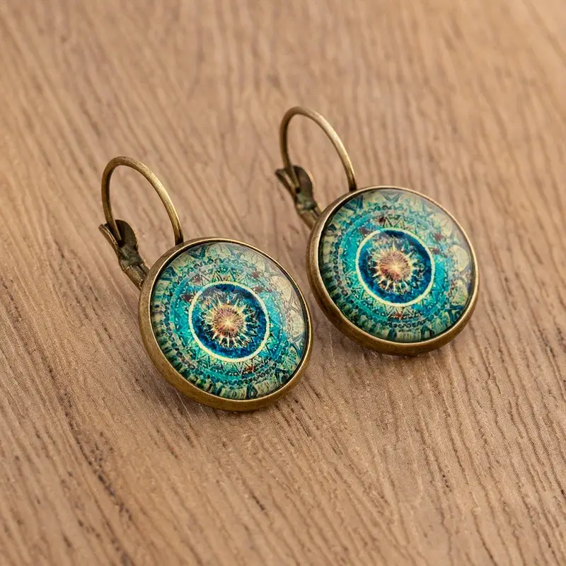 Rounded Mandala Blue Earrings