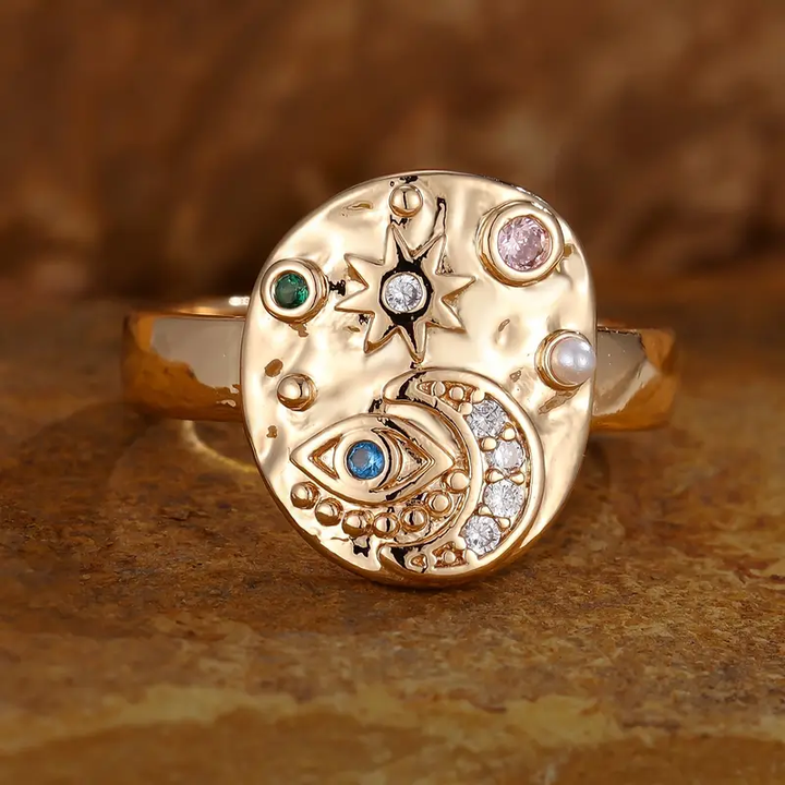 Vintage Sun & Moon Crystal Ring