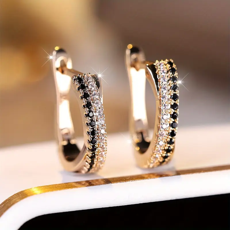 Black Zirconia Gold-Toned Earrings