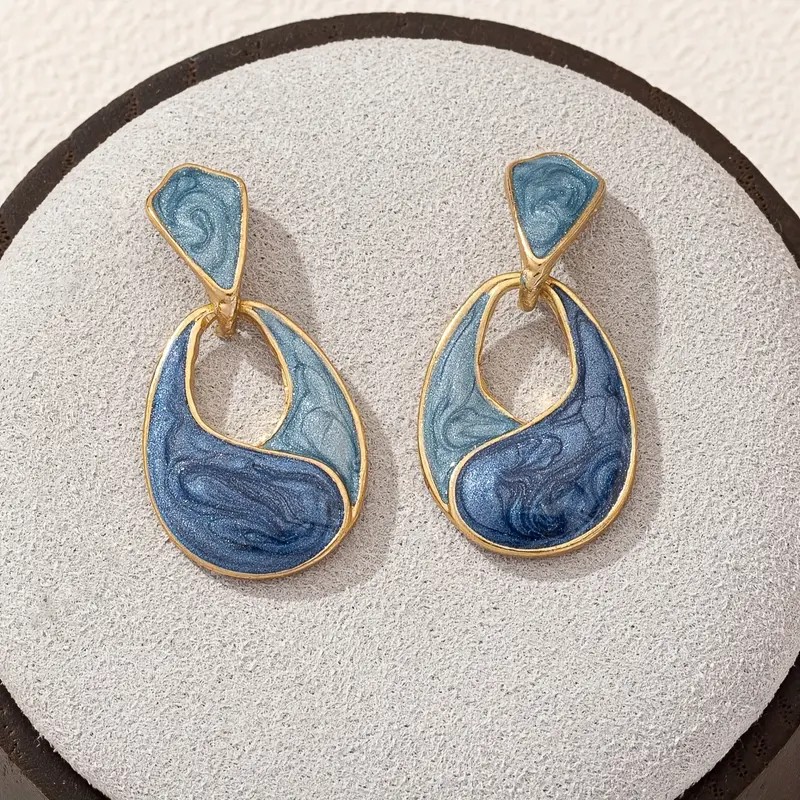 Blue Water Enamel Earrings