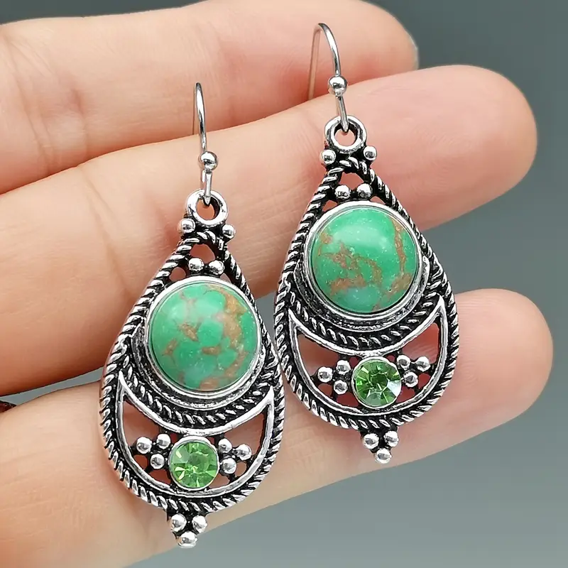 Green Stone Mandala Earrings