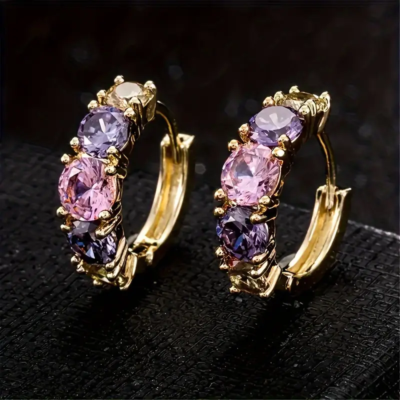 Purple Zirconia Hoop Earrings