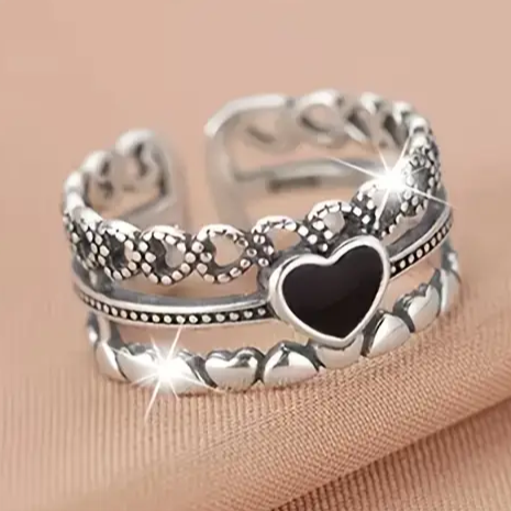 Open Black Heart Ring