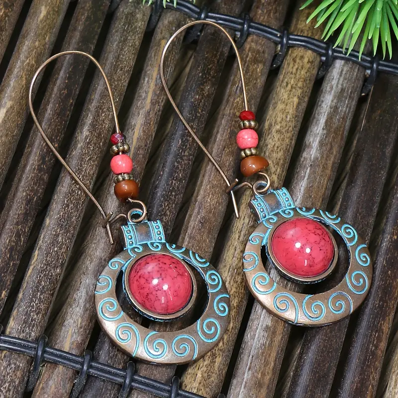 Dangling Red Blue Boho Earrings