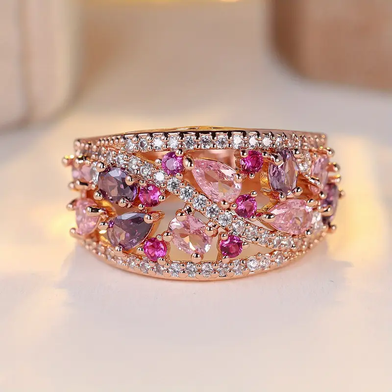 Pink Zirconia Flower Ring