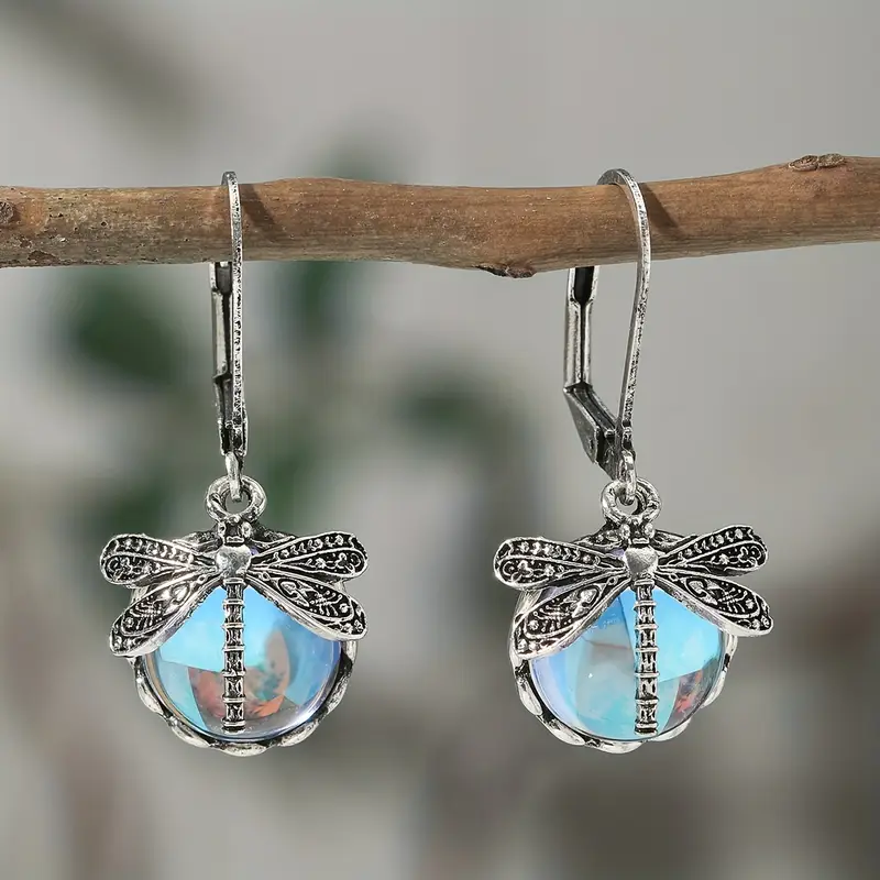 Blue Dragonfly Crystal Earrings