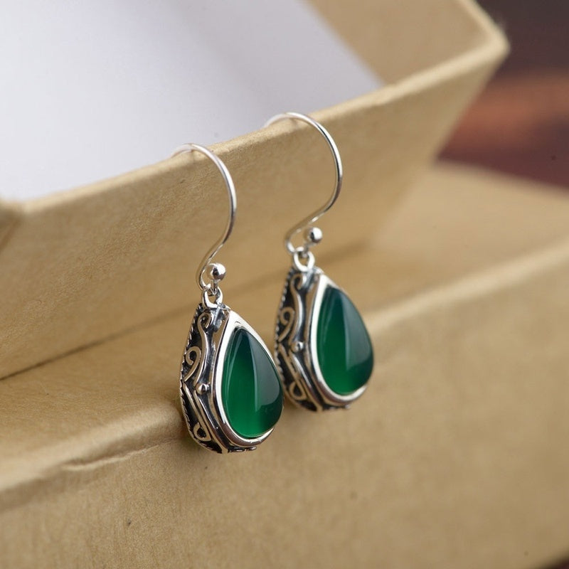 Dangling Earrings with Handmade Emerald