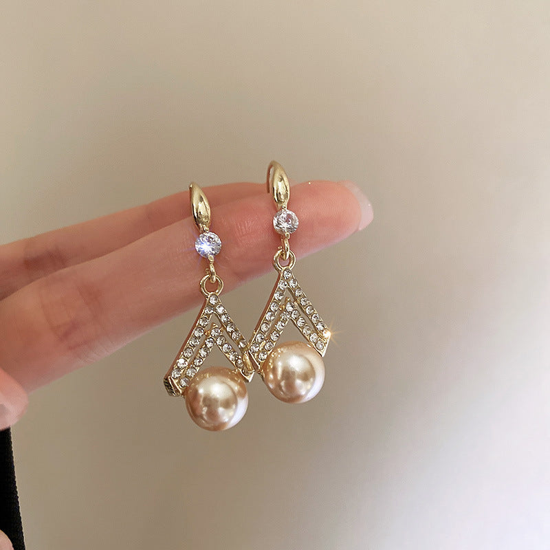 Elegant Drop Pearl Earrings with Stones