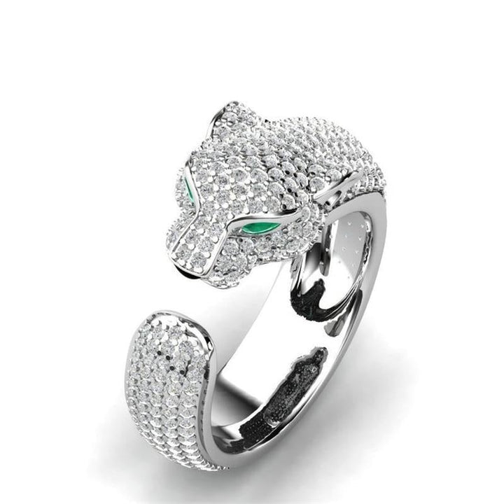 Adjustable Jaguar Ring wirh Green Zirconia Eyes