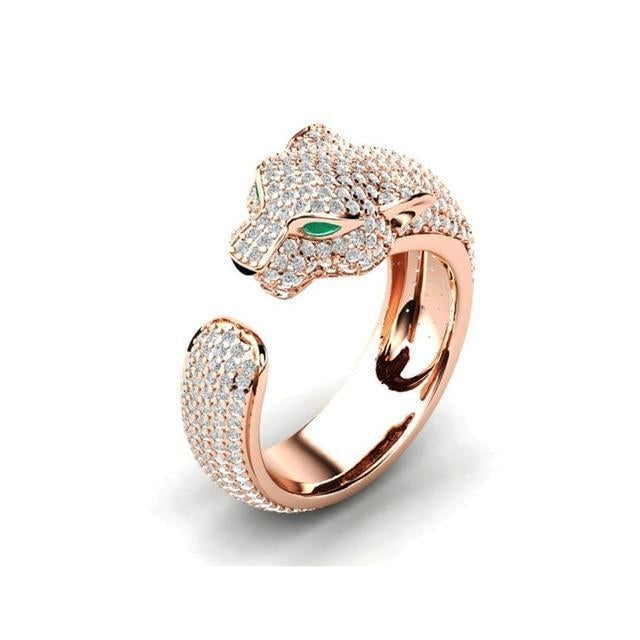 Adjustable Jaguar Ring wirh Green Zirconia Eyes