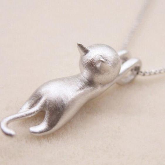 Silver Playful Kitty Necklace