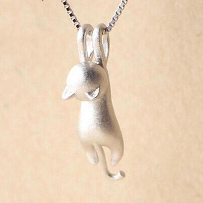 Silver Playful Kitty Necklace